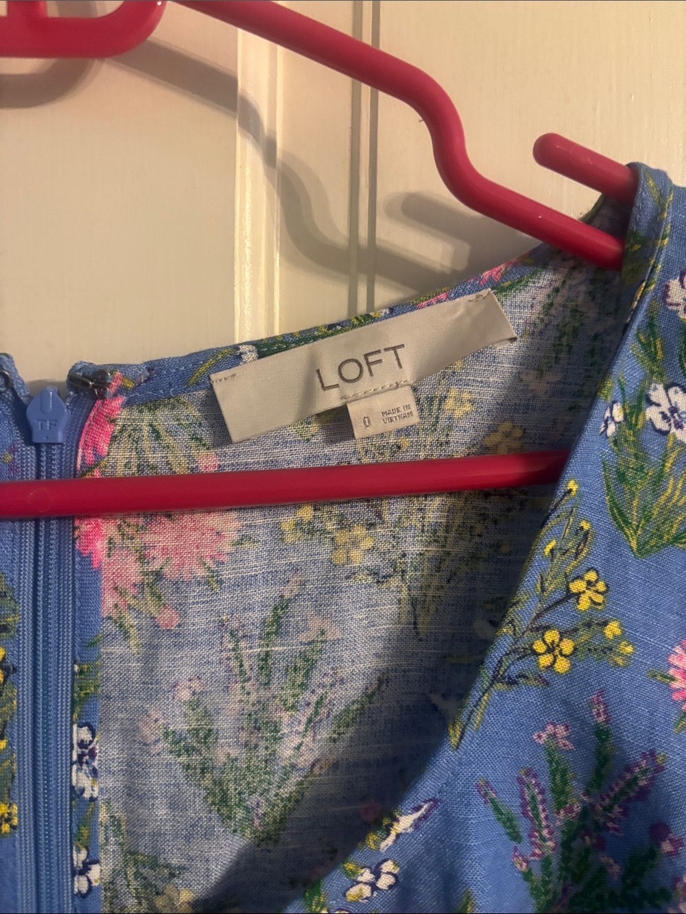 LOFT Blue Floral Short linen blend dress summer - Picture 3 of 3